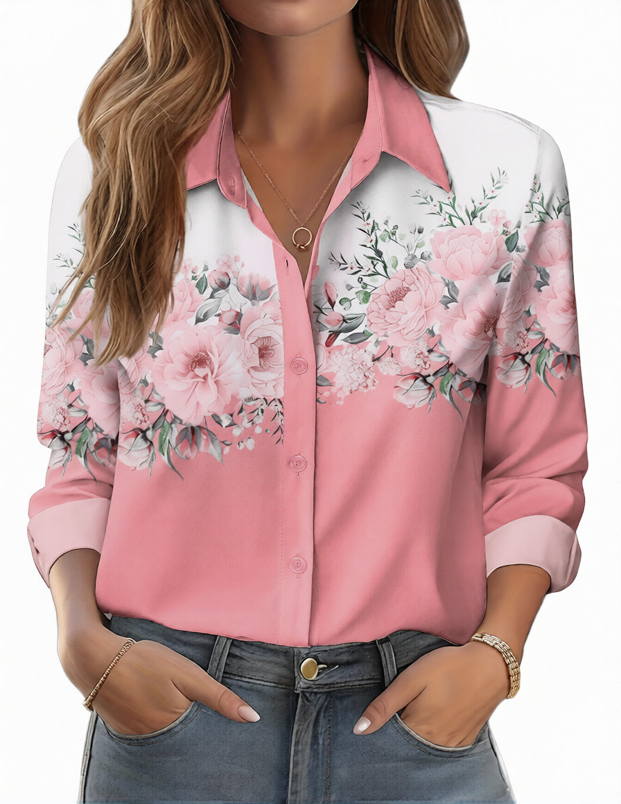 Womens 3D-printed Floral Loose-fit Blouse - Image 8