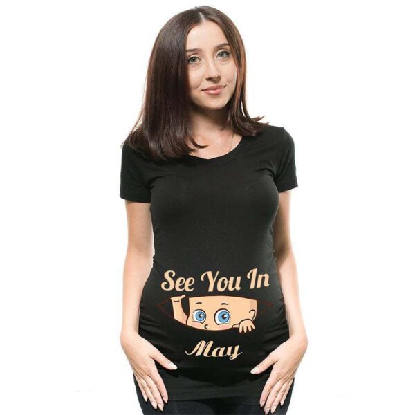 Women's Maternity Clothes Black Short-sleeved T-shirt