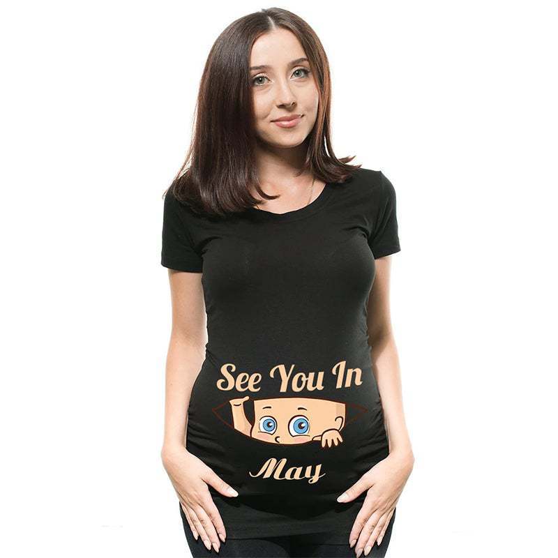 Women's Maternity Clothes Black Short-sleeved T-shirt