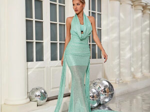 Halter Mop Dress Sequined Party Dress