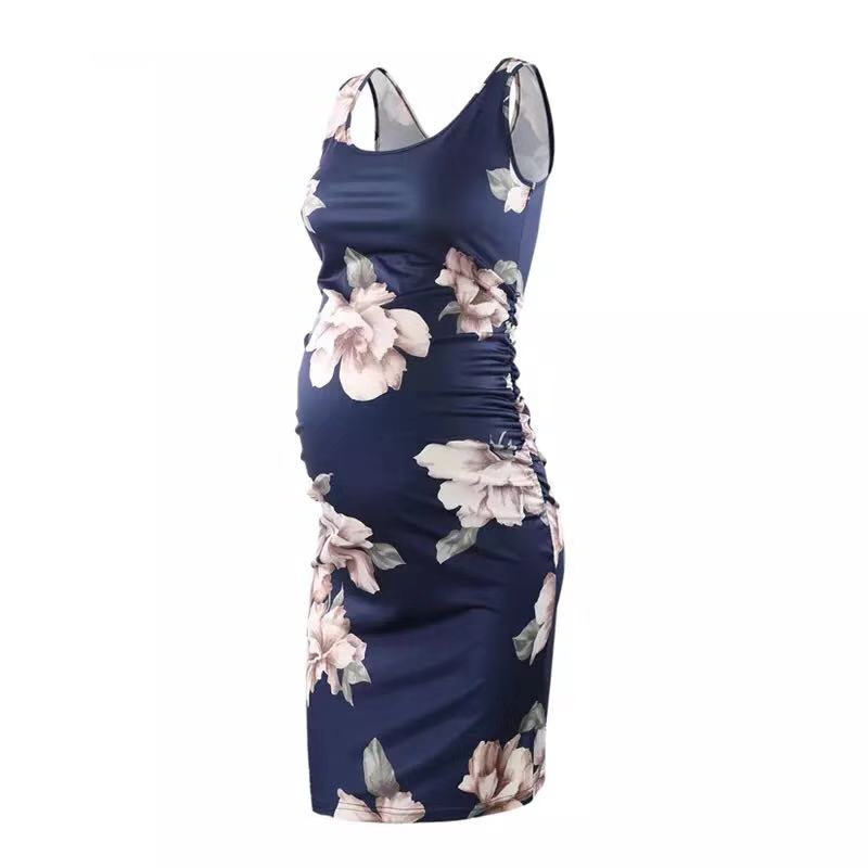 Round Neck Sleeveless Printed Maternity Clothes Dress - Image 7
