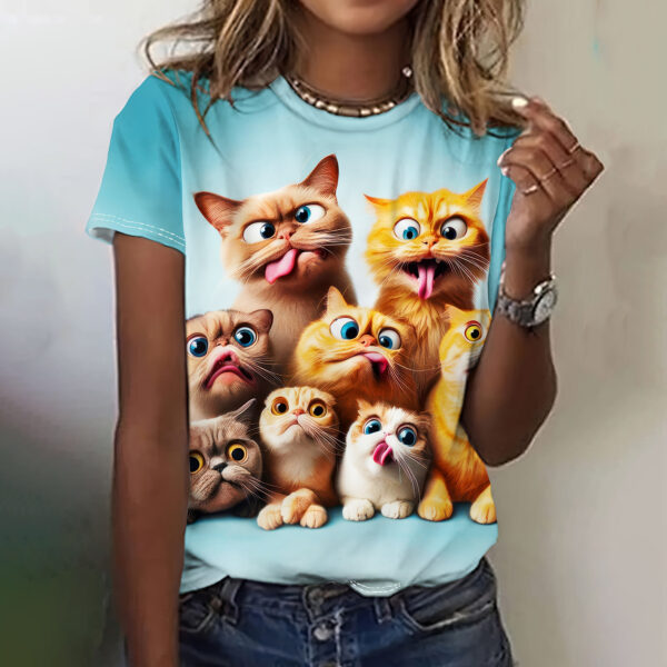 Digital-print Casual Short-sleeve Streetwear Womens Loose-fitting T-shirt