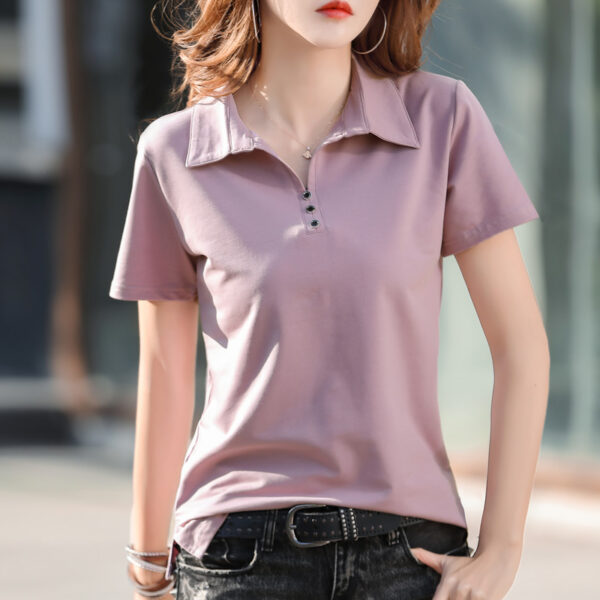 Womens Short-sleeve Polo Shirt With A Turn-down Collar