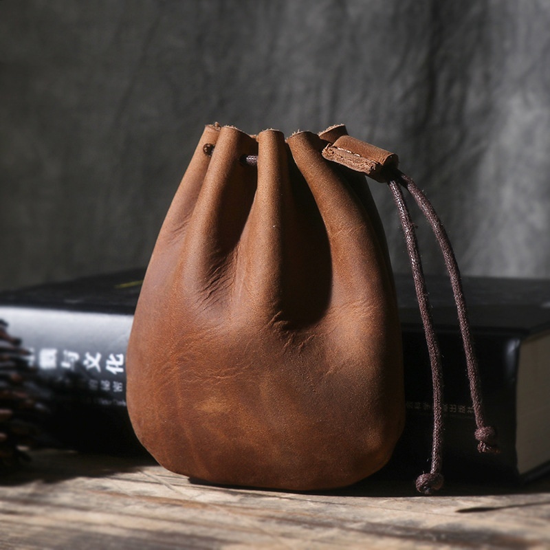 Vintage Cowhide Drawstring Bundle Wallet - Image 5