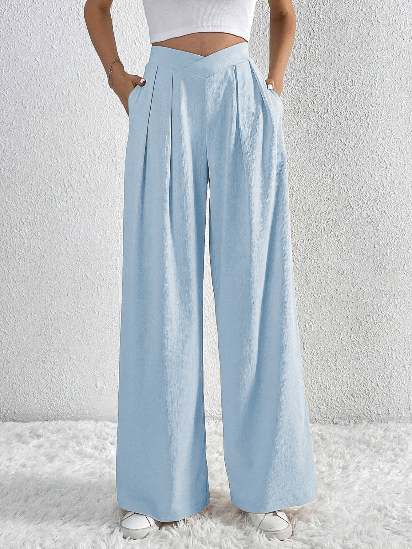 Summer New Solid Color Pleated Casual Wide-leg Pants Loose Casual Women's Commuting Versatile Style Comfortable TrousersS - Image 4