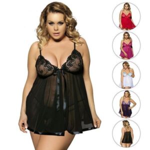 Sexy See Through Lace Mesh Polyester Lingerie Sleepdress