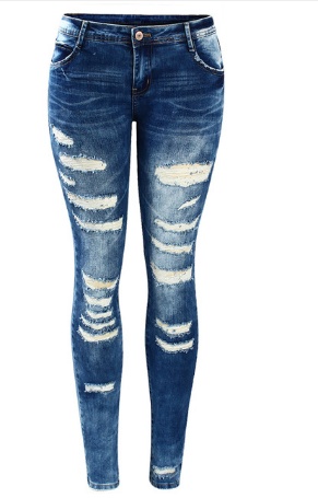 Stretch cotton hole pencil feet jeans women - Image 3