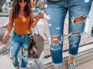 Ripped jeans personality women