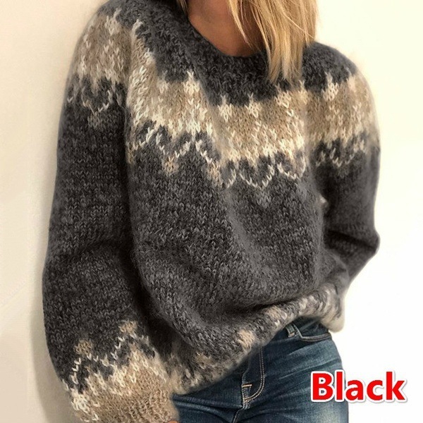 Casual Pullover Jacquard Sweater Autumn And Winter Fashion Ethnic Style Knitted Tops Women's Clothing - Image 5