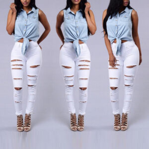 BABYNBEAUTY-Where Cuteness Meets Radiance for Your Little one - BabynBeauty 226 High Quality Women Casual Hole Jeans High Waist Skinny Pant Pencil Jeans Ripped Sexy Female Girls Trousers Denim Jeans