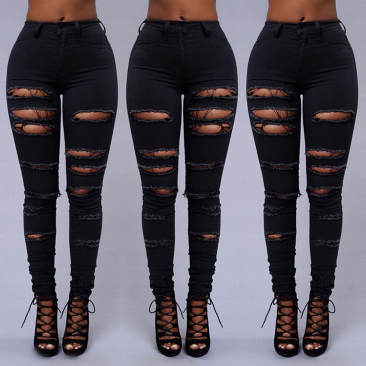 High Quality Women Casual Hole Jeans High Waist Skinny Pant Pencil Jeans Ripped Sexy Female Girls Trousers Denim Jeans - Image 2