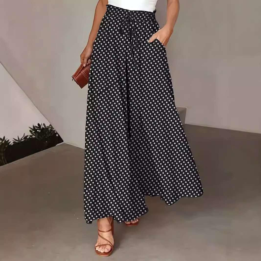 Polka Dot Print Trousers Fashion Loose Elastic Waist Wide-leg Pants Women's Clothing - Image 2