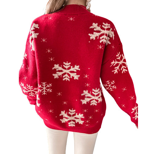 Fall Winter Women's Christmas Sweater Knitted Fluffy Loose Casual Christmas Snowflake Print Long Sleeves Pullovers Tops Streetwear - Image 10