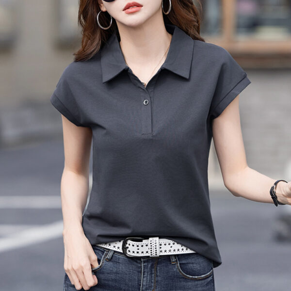 Polo-collar Figure-flattering Short-sleeve Top