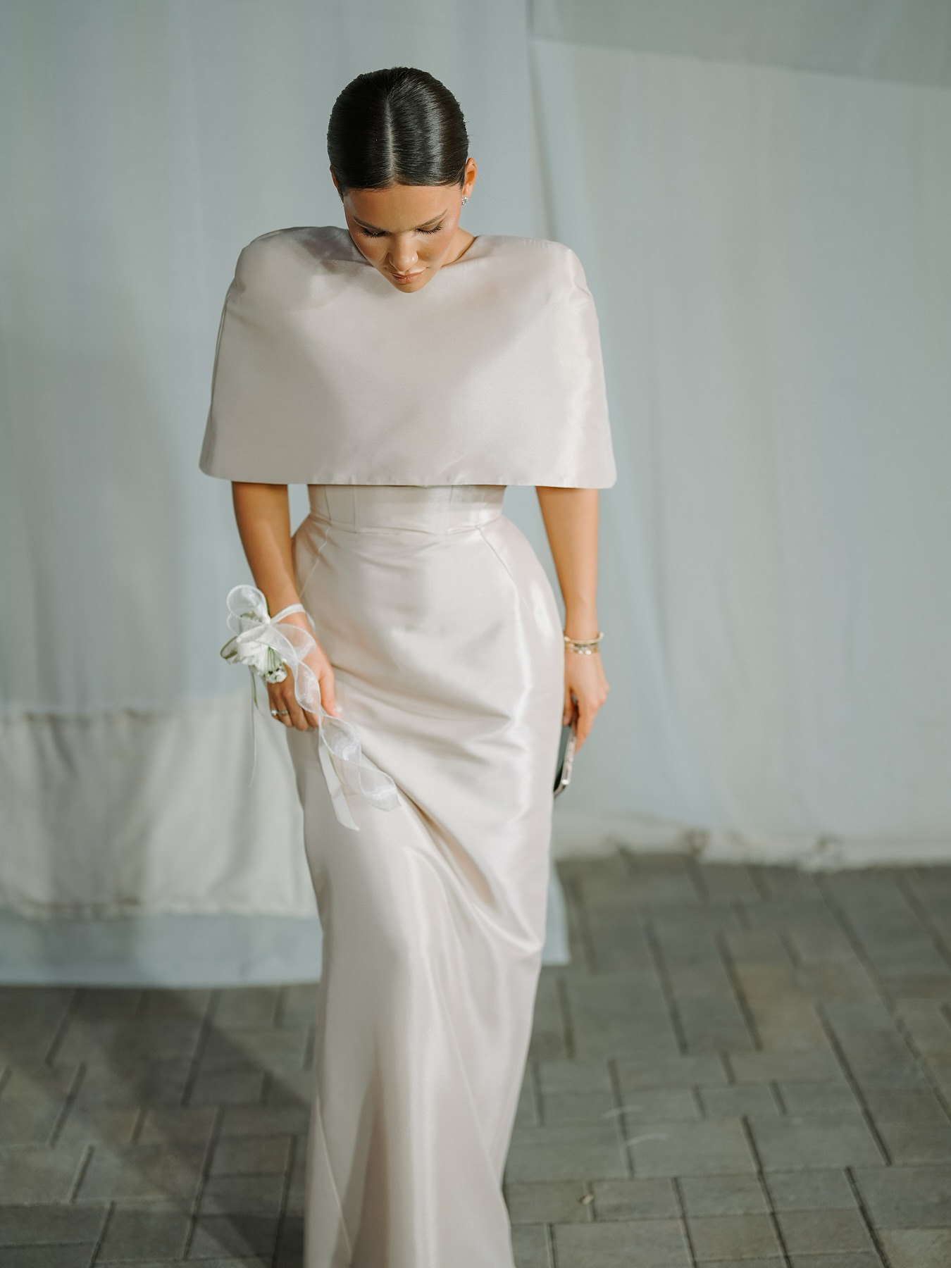 Satin Cape-style Top &Fitted Maxi Dress Set - Image 3