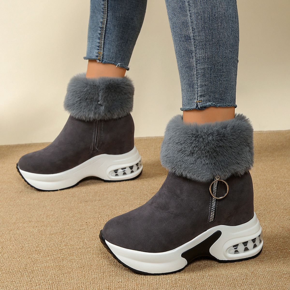 Womens Height-Enhancing Insulated Platform Fleece-Lined Ankle Boots 9 Womens Height-Enhancing Insulated Platform Fleece-Lined Ankle Boots - Image 8