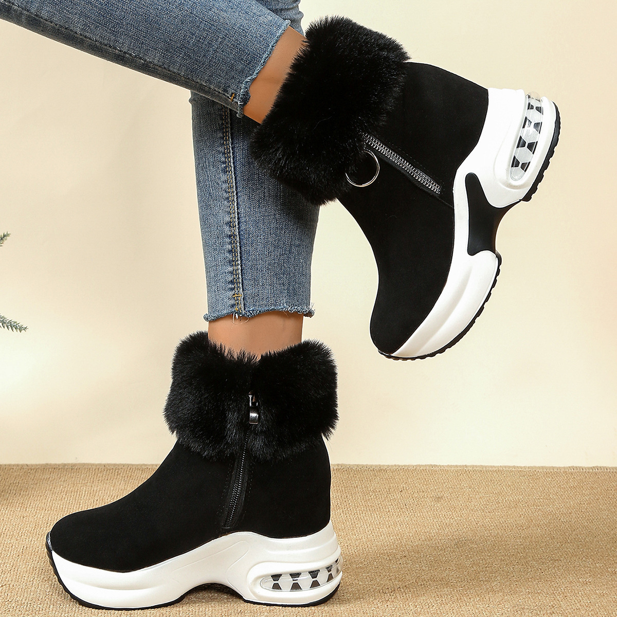 Womens Height-Enhancing Insulated Platform Fleece-Lined Ankle Boots 2 Womens Height-Enhancing Insulated Platform Fleece-Lined Ankle Boots