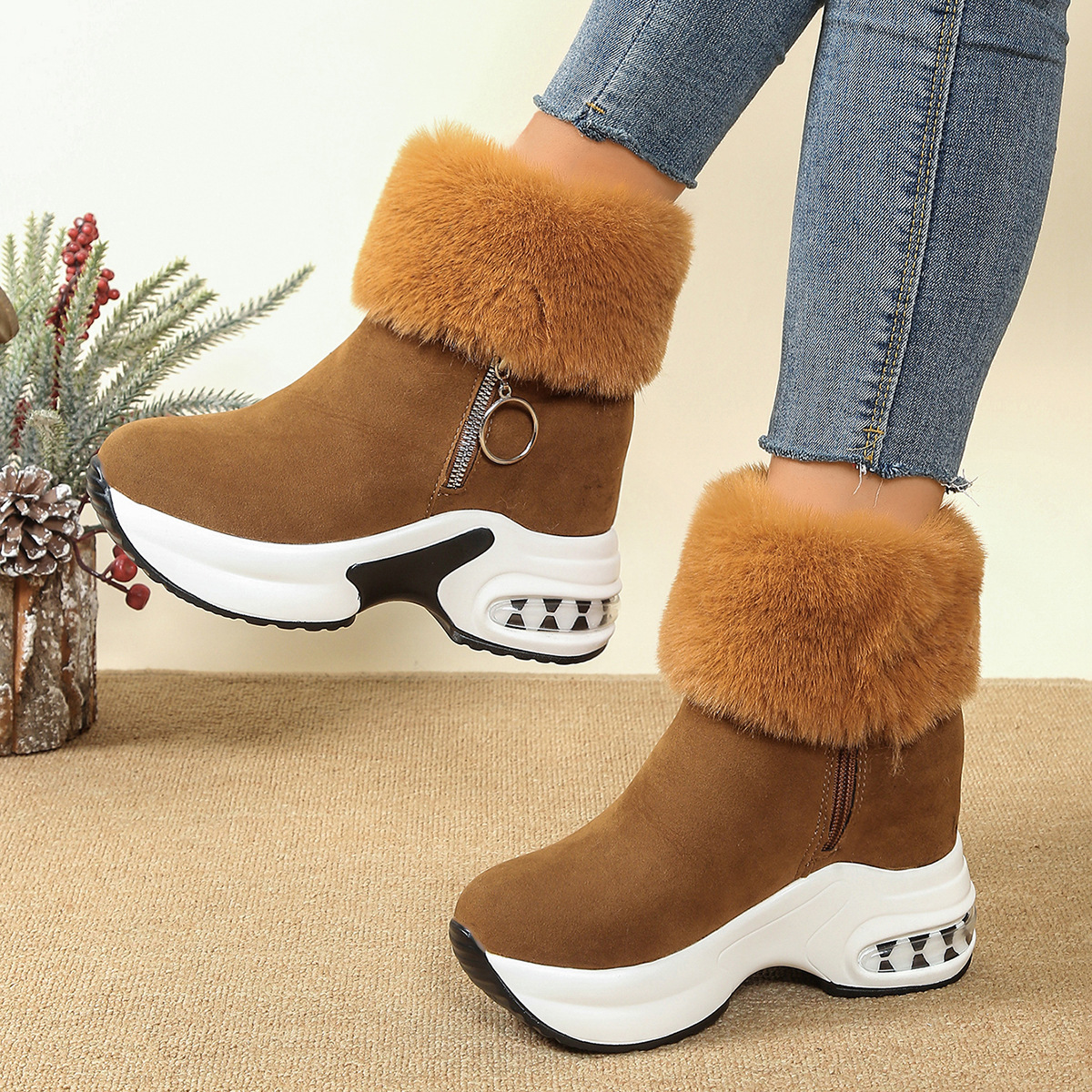 Womens Height-Enhancing Insulated Platform Fleece-Lined Ankle Boots 3 Womens Height-Enhancing Insulated Platform Fleece-Lined Ankle Boots - Image 2