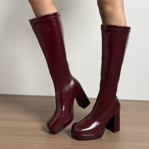 BABYNBEAUTY-Where Cuteness Meets Radiance for Your Little one - BabynBeauty 242 Retro Wine-red Versatile And Chic New Fallwinter Square-toe Chunky-heel Riding Boots