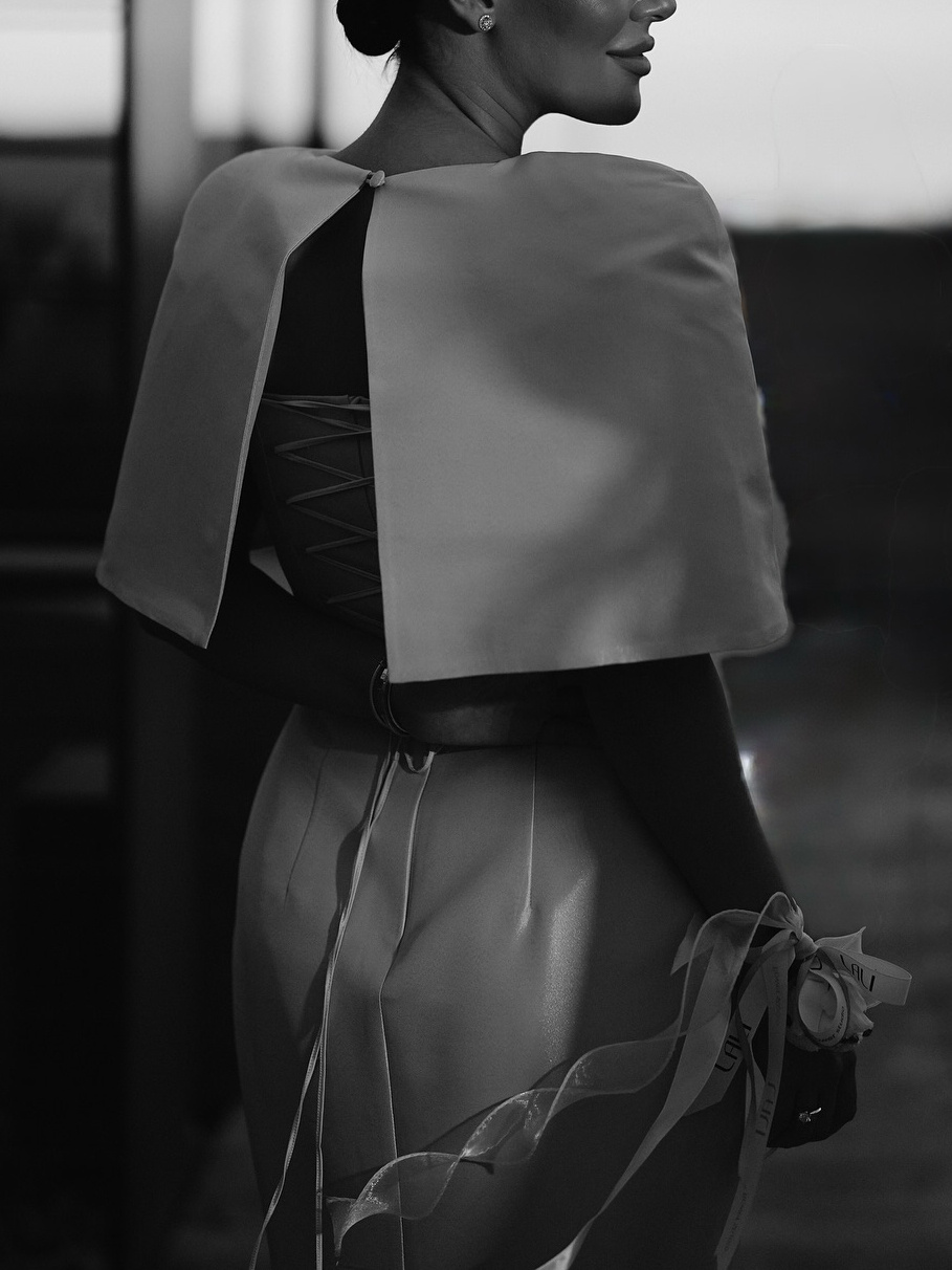 Satin Cape-style Top &Fitted Maxi Dress Set - Image 4