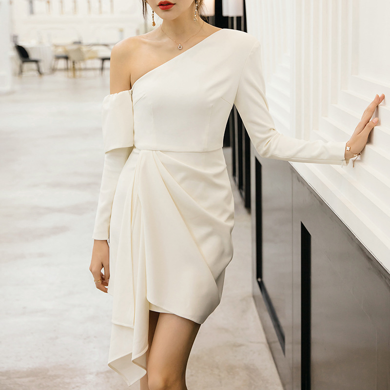 Diagonal Shoulder Party Dress - Image 6