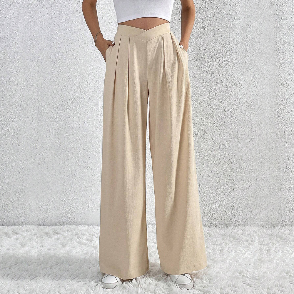 Summer New Solid Color Pleated Casual Wide-leg Pants Loose Casual Women's Commuting Versatile Style Comfortable TrousersS - Image 2
