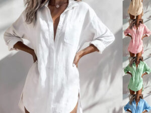 Loose-fitting Womens Solid-color Lapel Shirt