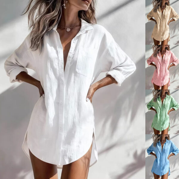 Loose-fitting Womens Solid-color Lapel Shirt