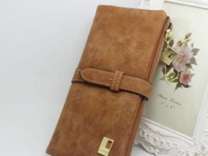 Drawstring Nubuck Leather Zipper Wallet