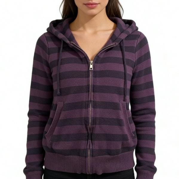 Purple And Black Striped Hooded Casual Sweatshirt