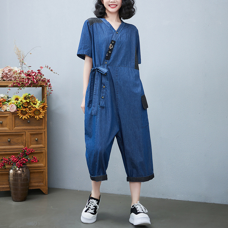 Women's Fashion Drawstring Denim Jumpsuit - Image 5