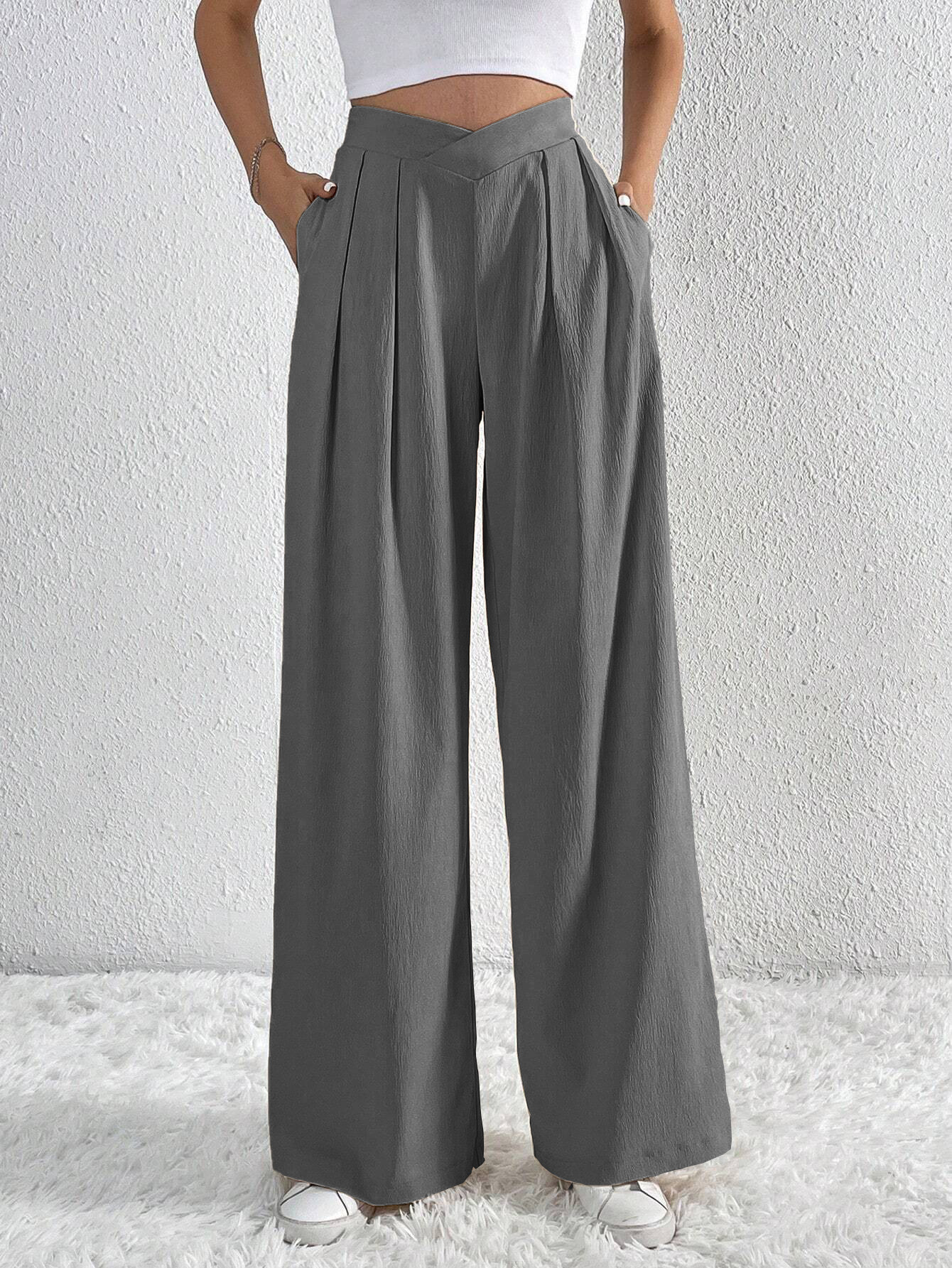 Summer New Solid Color Pleated Casual Wide-leg Pants Loose Casual Women's Commuting Versatile Style Comfortable TrousersS - Image 6