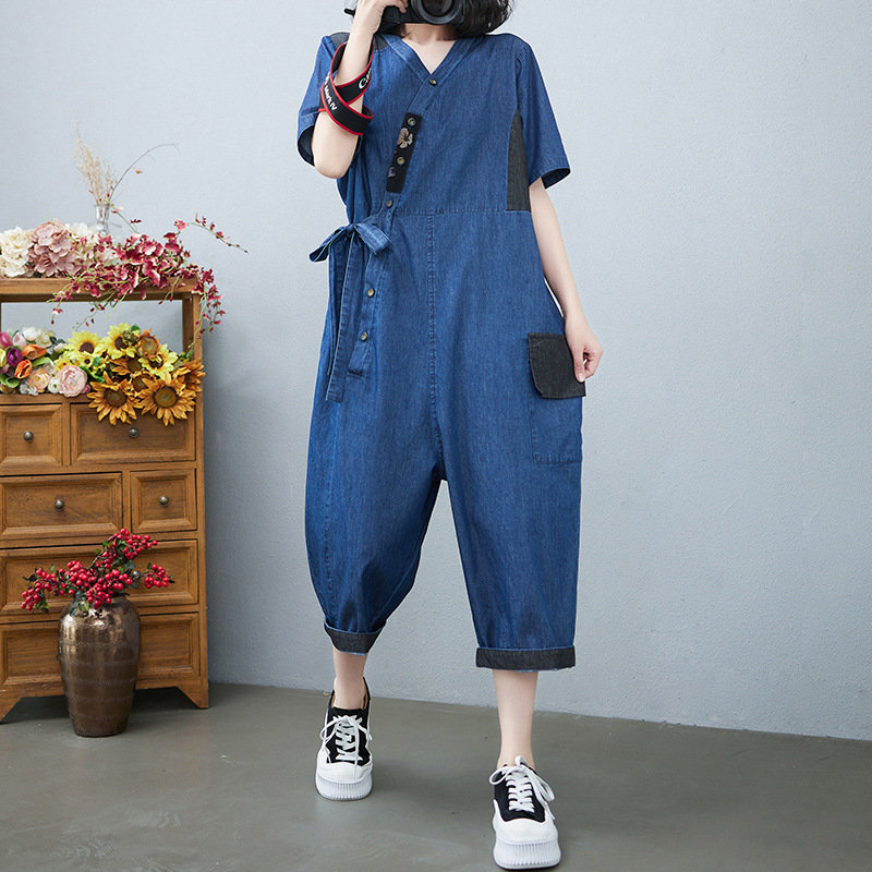 Women's Fashion Drawstring Denim Jumpsuit - Image 4