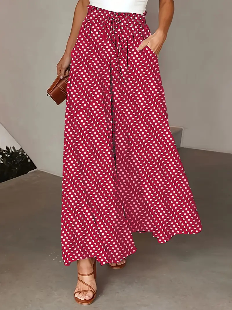 Polka Dot Print Trousers Fashion Loose Elastic Waist Wide-leg Pants Women's Clothing - Image 6