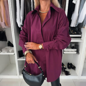 Solid-color Button-down Long-sleeve Versatile Chic Work Shirt