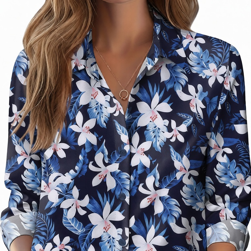Womens 3D-printed Floral Loose-fit Blouse - Image 2