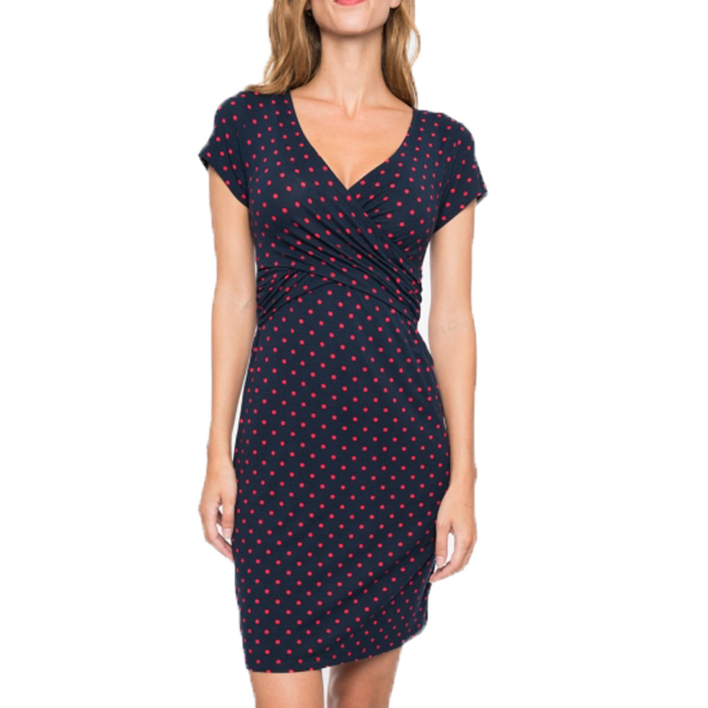 Nursing Clothes Polka Dot Print Short Sleeve V Neck Maternity Dress - Image 10