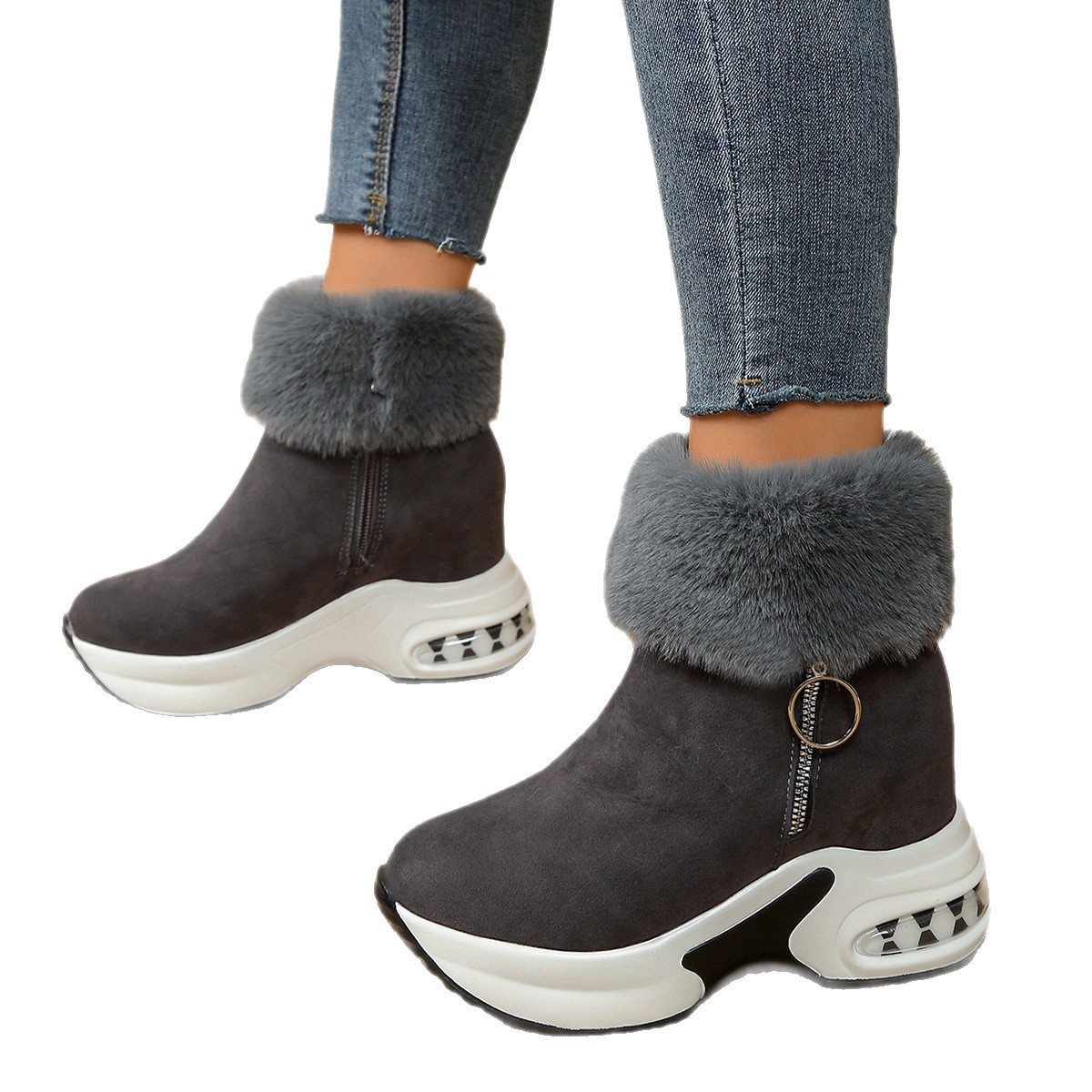 Womens Height-Enhancing Insulated Platform Fleece-Lined Ankle Boots 6 Womens Height-Enhancing Insulated Platform Fleece-Lined Ankle Boots - Image 5