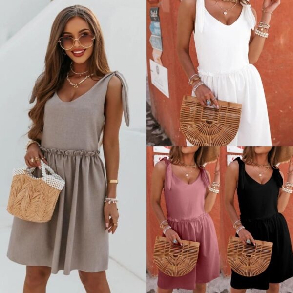 New Summer Sleeveless V-Neck Solid-Color Womens Dress