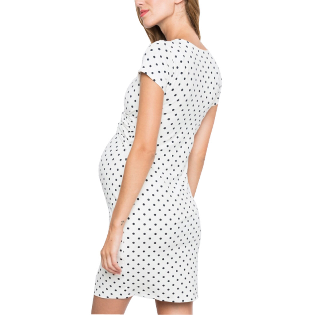Nursing Clothes Polka Dot Print Short Sleeve V Neck Maternity Dress - Image 5