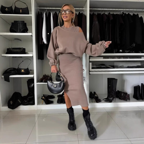 Womens Relaxed Off-shoulder Batwing-sleeve Cropped Top And Tank Dress Set