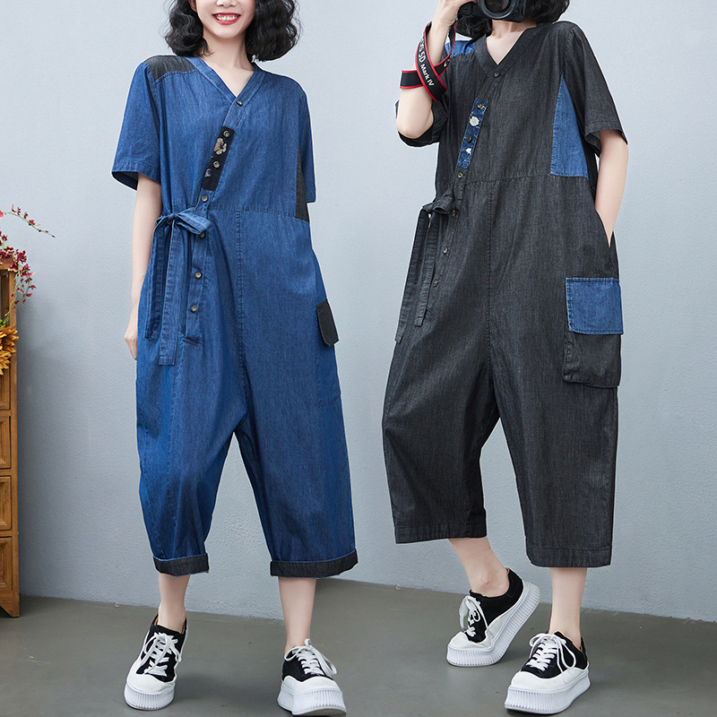 Women's Fashion Drawstring Denim Jumpsuit - Image 2