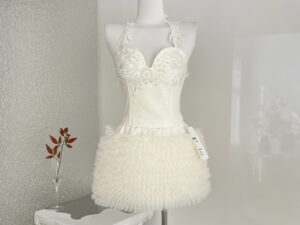 Lace Heavy Embellished Mesh Beaded Sequin Top & Skirt Set Women's Two-Piece