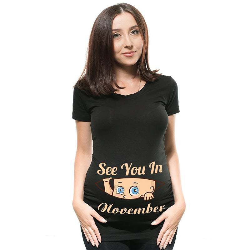 Women's Maternity Clothes Black Short-sleeved T-shirt - Image 10