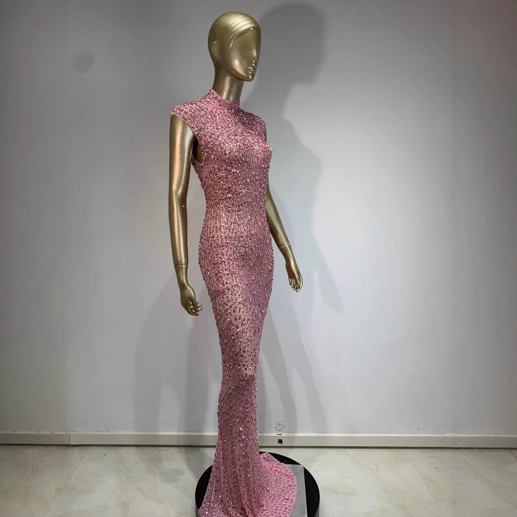 Rhinestone Dress Ball Party Long Dress Host Party Bridal Dress - Image 3