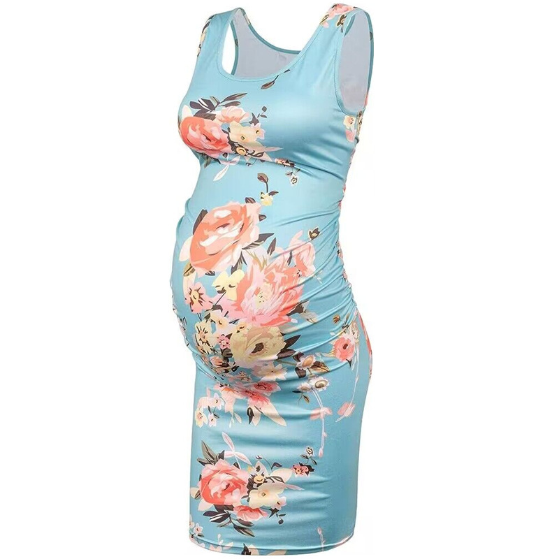 Round Neck Sleeveless Printed Maternity Clothes Dress - Image 8