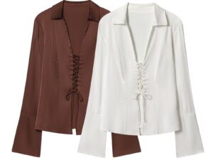 Slimming Satin Strap Slightly Flared Sleeve Shirt