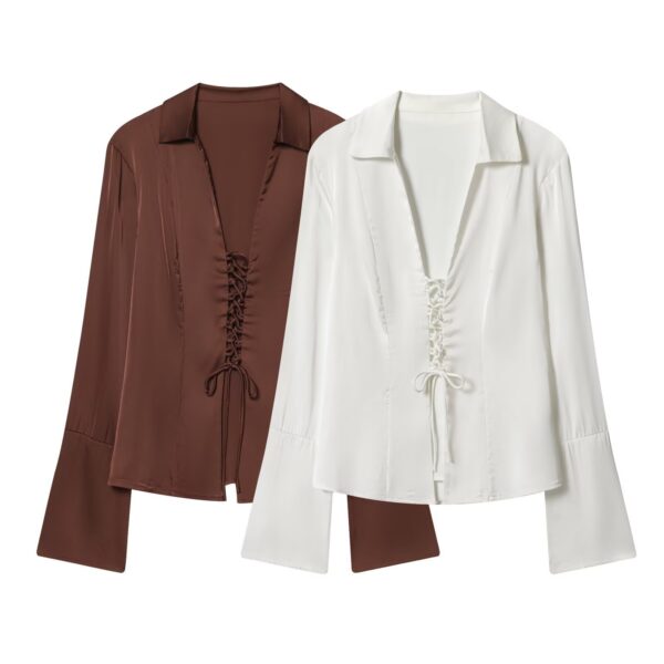 Slimming Satin Strap Slightly Flared Sleeve Shirt