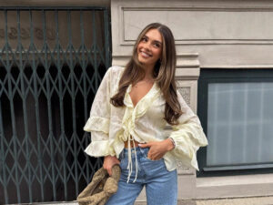 French-style Ruffled Lace Cardigan With Flared Sleeves And Tie Detailing