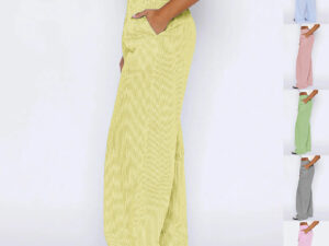 Striped Trousers With Pockets Ins Fashion Casual Wide Leg Straight Pants For Women Clothing